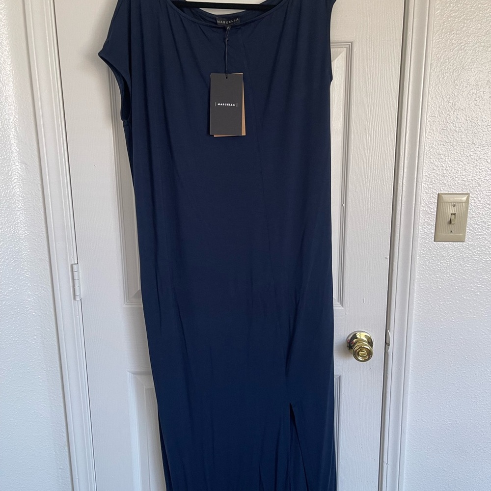 MARCELLA Deep Blue Asymmetrical Sleeve Maxi Dress - Picture 4 of 4